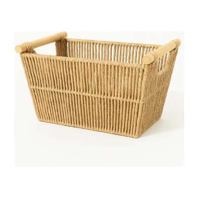 Cesto Organizador De Fibra Natural Com Alça Bambu Decoração