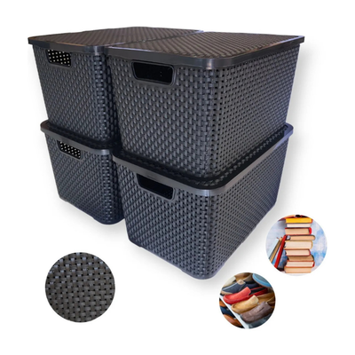 Kit 4 Caixas Organizadora Rattan Empilhavel 20 Litros