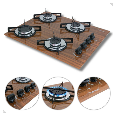 Fogão Cooktop Gás 4 Bocas Ultra Chama Amadeirado