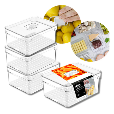 Kit 4 Organizadores Geladeira 2,2l Tampa E Cesto Escorredor