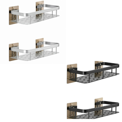 Kit 2 Suporte Porta Shampoo Sabonete Banheiro Adesivo Parede Sem Furos Box Luxo Cor Prateado Brielli Home